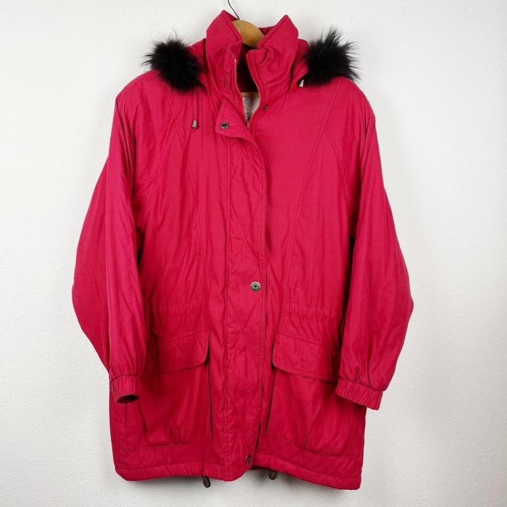 Vintage 90s Red Lined Fur Hood Coat‎